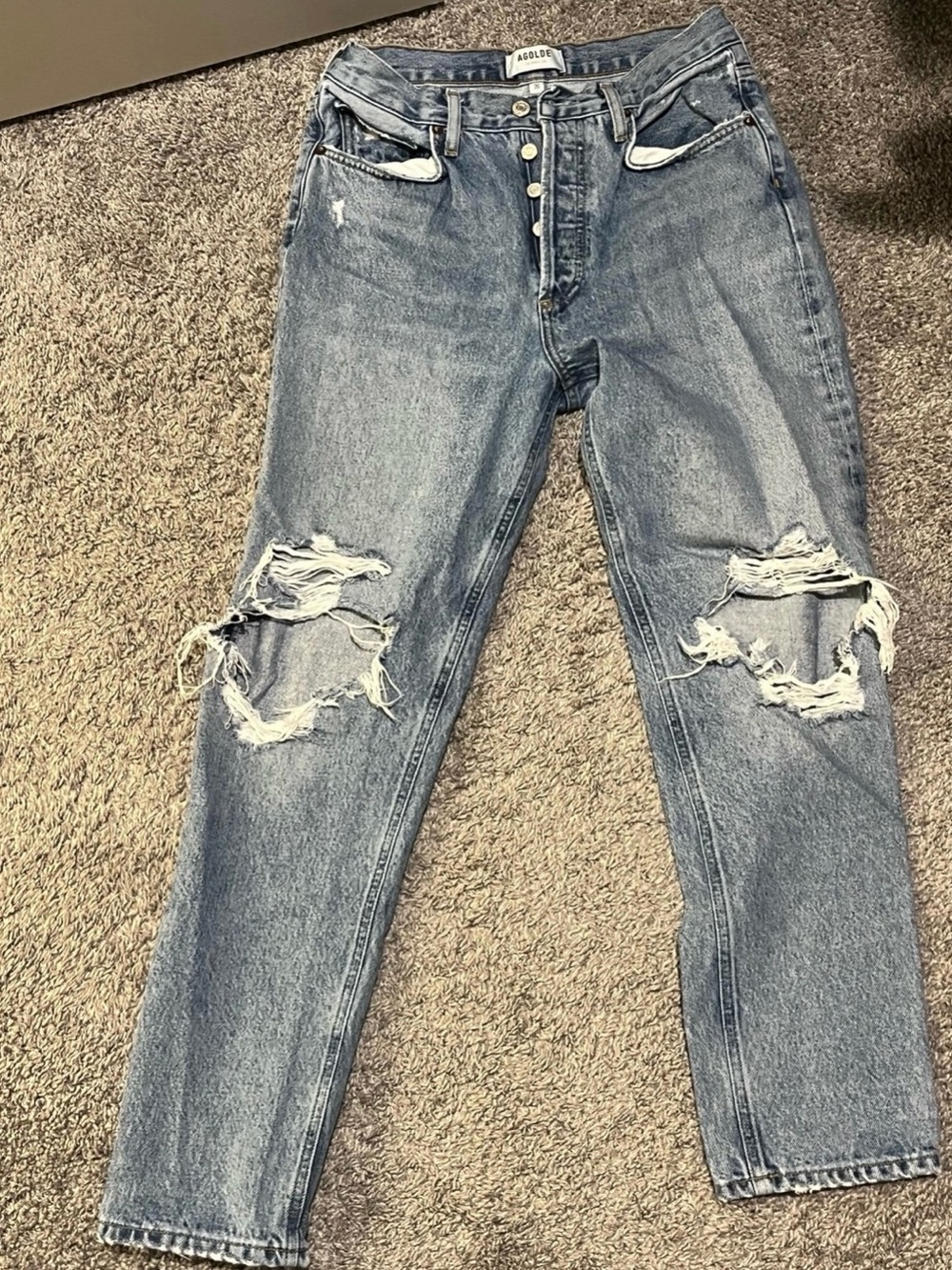 AGOLDE Light Blue Distressed Boyfriend Jeans